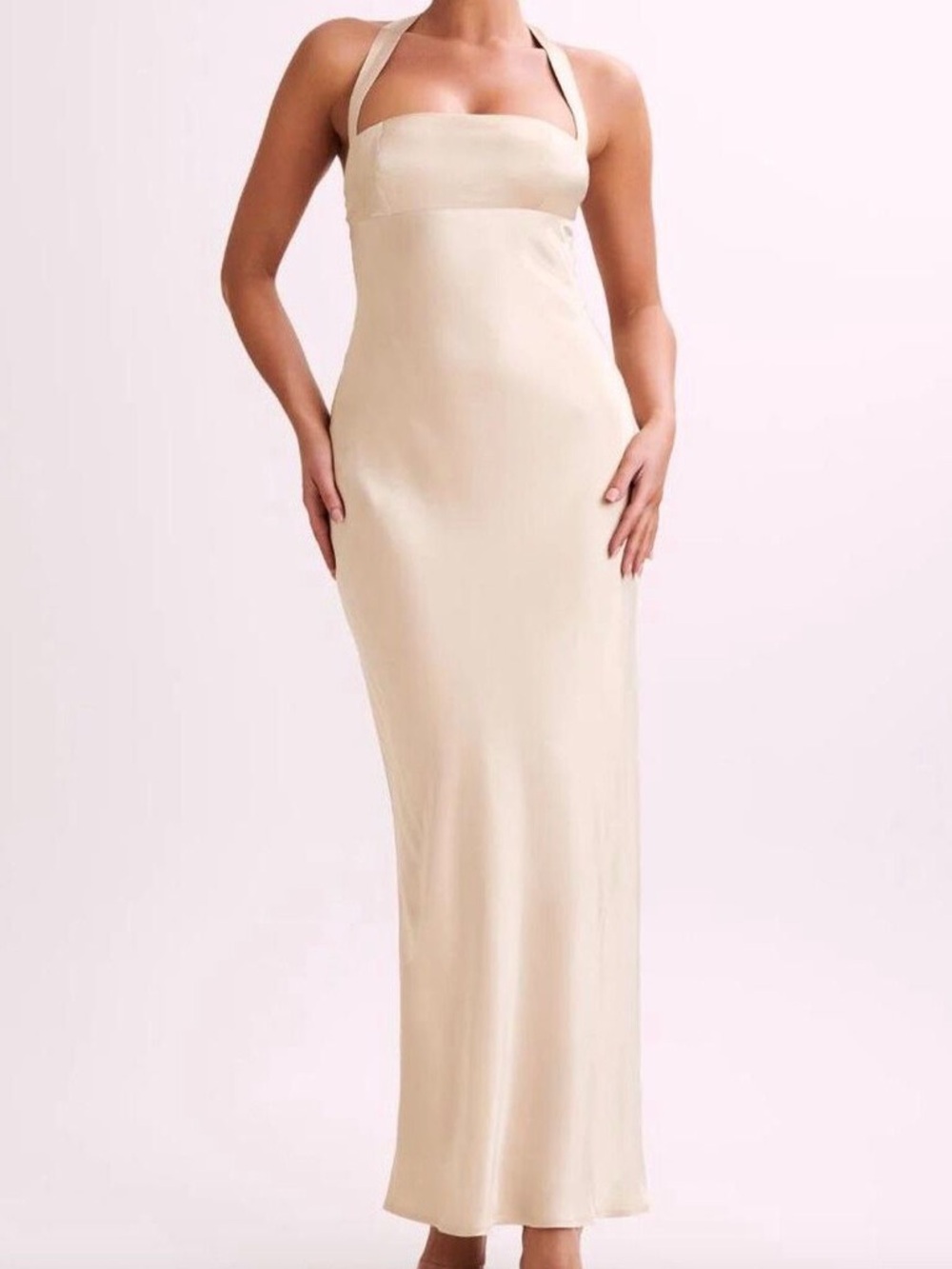 Meshki Sabra Satin Halter Maxi Dress Gold